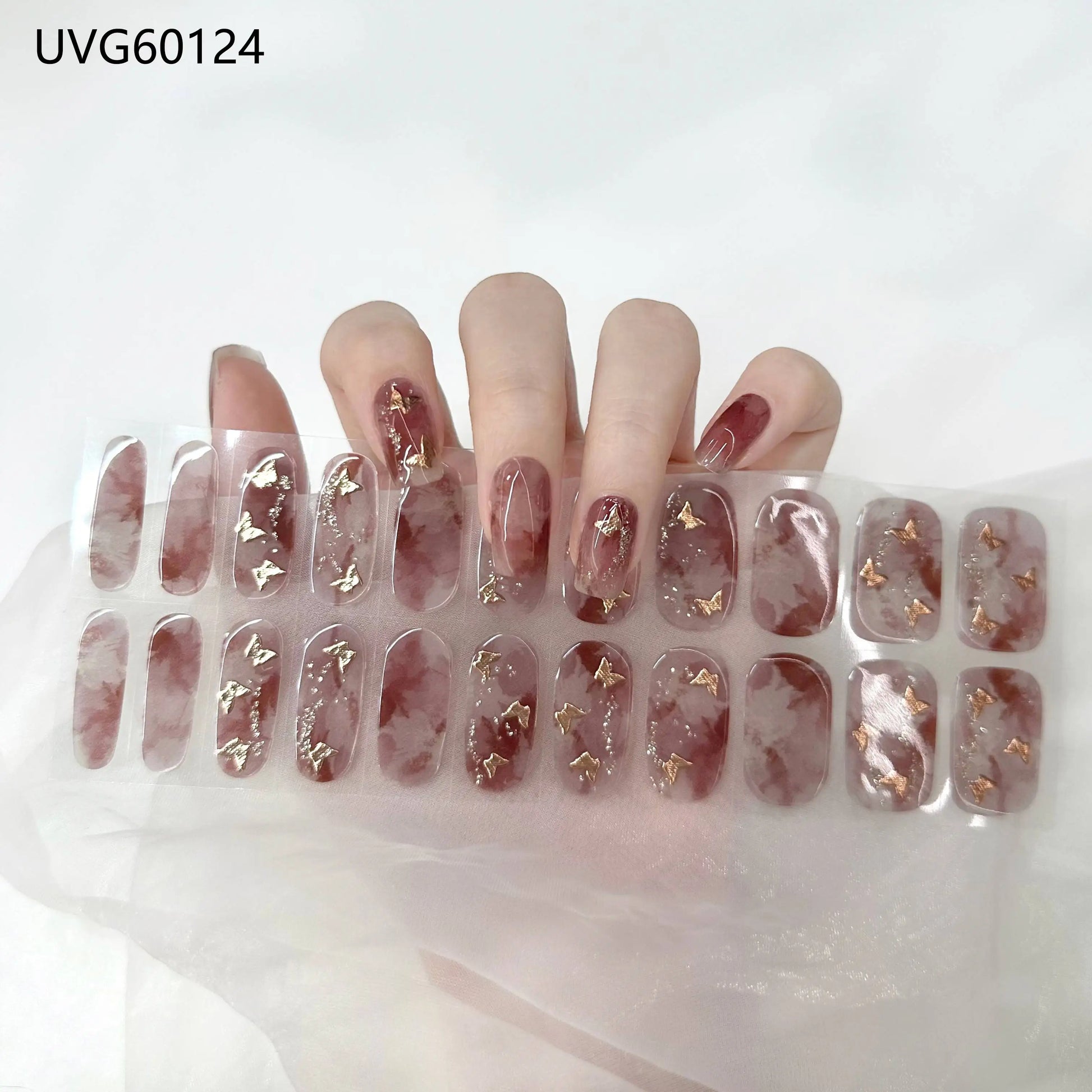 16/20/22Tips Semi-Cured Gel Nail Wraps Full Cover Manicure DIY Waterproof Long Lasting Gel Nail Stickers Set for UV Lamp Need