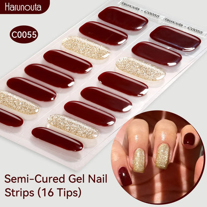 Gold Foil Semi-Cured Gel Nail Stickers Adhesive Waterproof Long Lasting Full Cover Gel Nail Stickers UV Lamp Needed