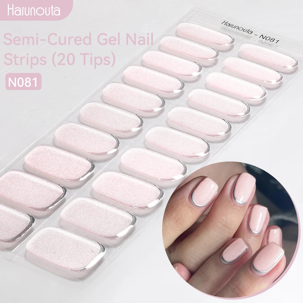 Gold Foil Semi-Cured Gel Nail Stickers Adhesive Waterproof Long Lasting Full Cover Gel Nail Stickers UV Lamp Needed