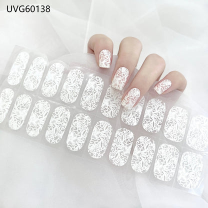 16/20/22Tips Semi-Cured Gel Nail Wraps Full Cover Manicure DIY Waterproof Long Lasting Gel Nail Stickers Set for UV Lamp Need