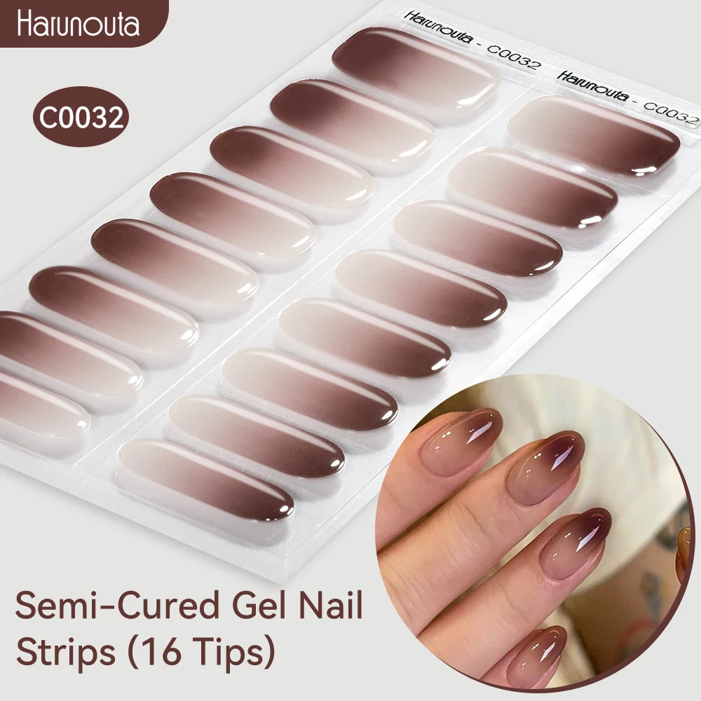 Gold Foil Semi-Cured Gel Nail Stickers Adhesive Waterproof Long Lasting Full Cover Gel Nail Stickers UV Lamp Needed