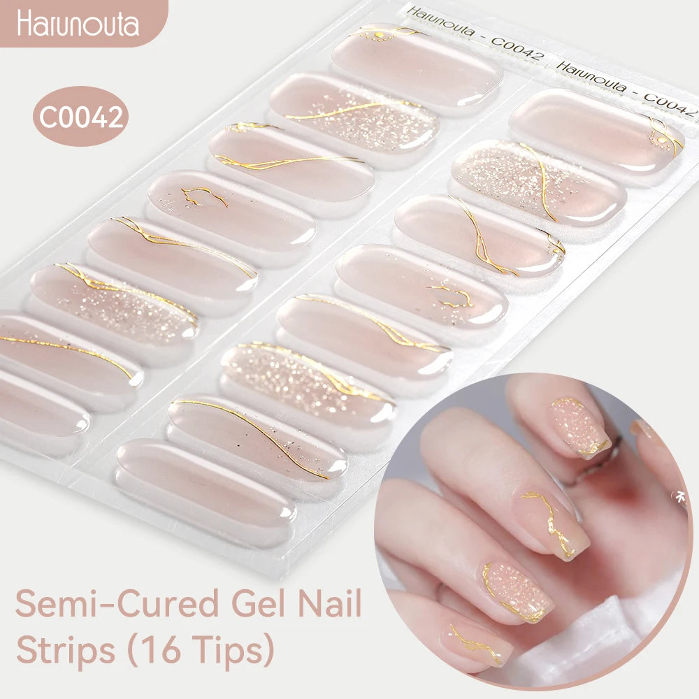 Gold Foil Semi-Cured Gel Nail Stickers Adhesive Waterproof Long Lasting Full Cover Gel Nail Stickers UV Lamp Needed