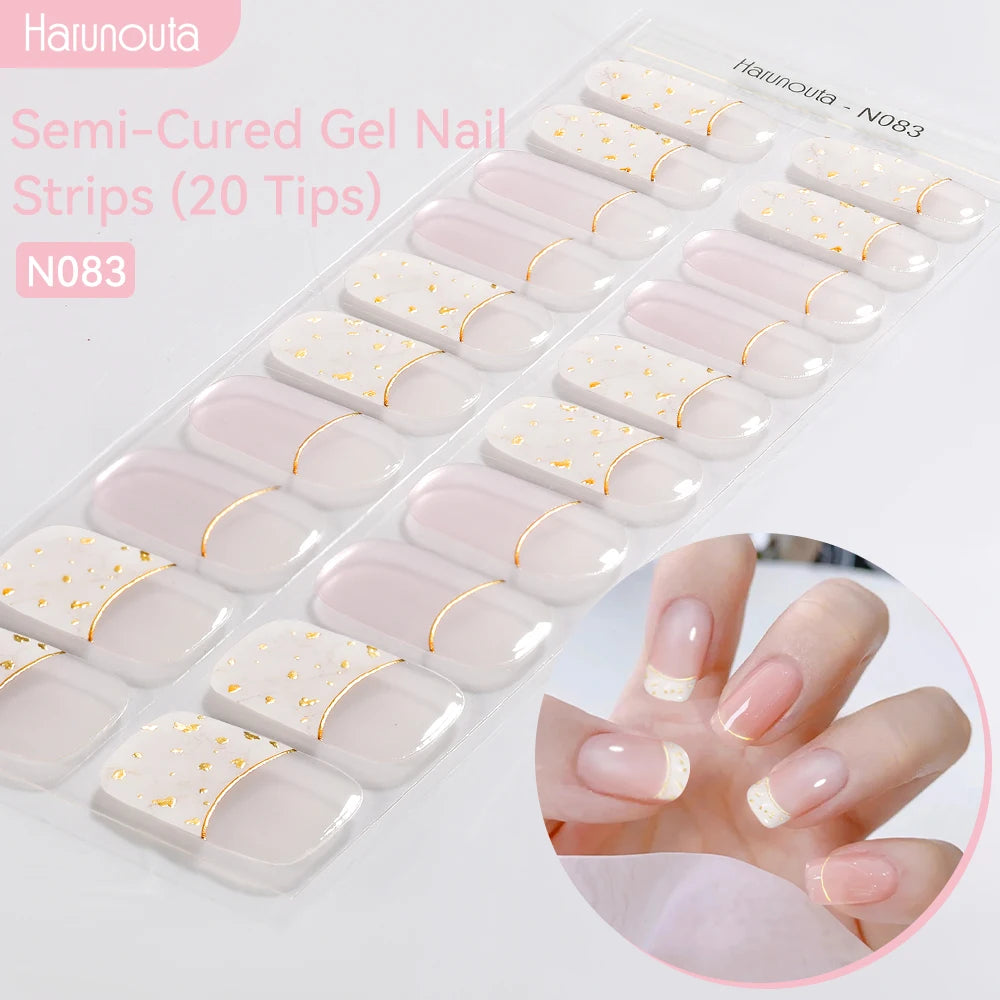 Gold Foil Semi-Cured Gel Nail Stickers Adhesive Waterproof Long Lasting Full Cover Gel Nail Stickers UV Lamp Needed
