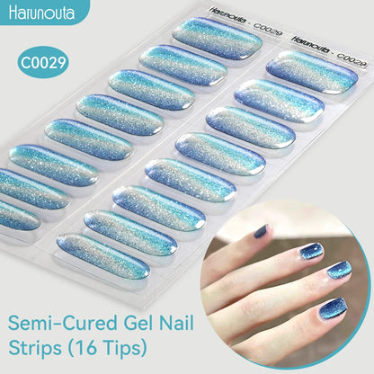 Gold Foil Semi-Cured Gel Nail Stickers Adhesive Waterproof Long Lasting Full Cover Gel Nail Stickers UV Lamp Needed