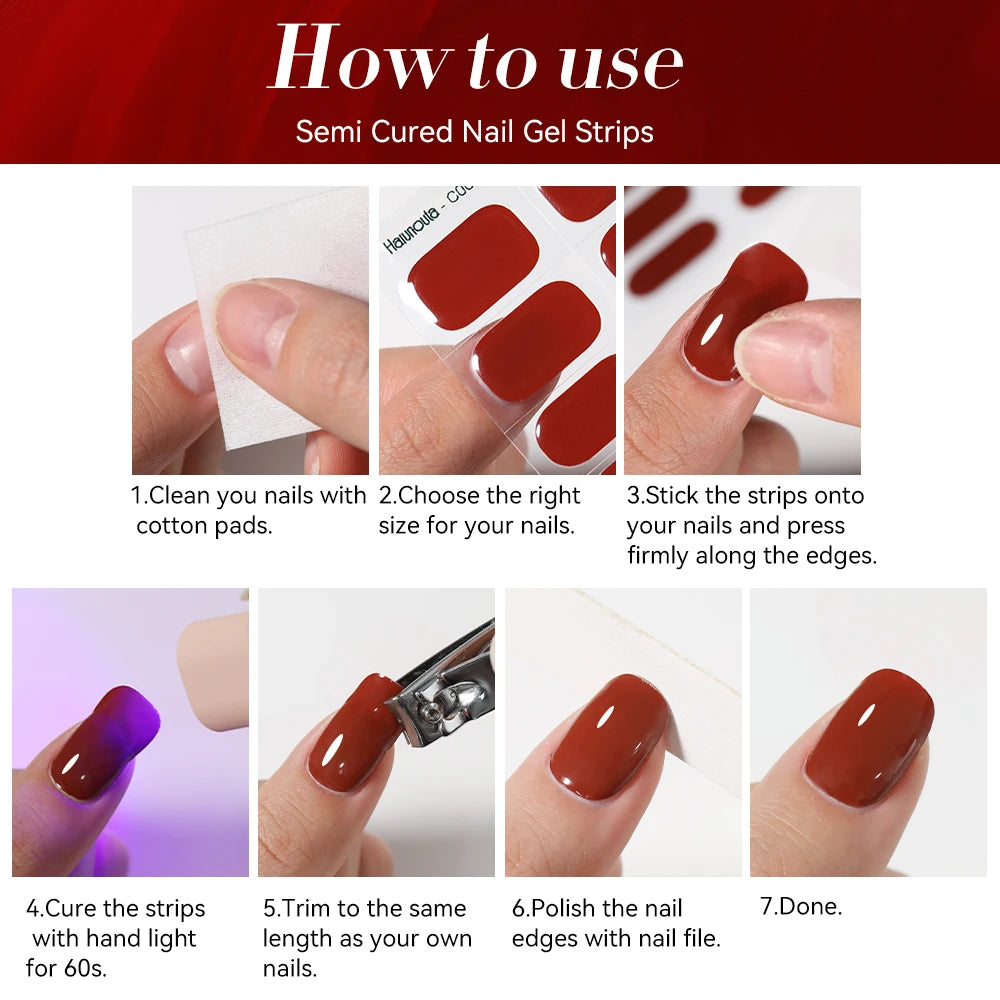 Gold Foil Semi-Cured Gel Nail Stickers Adhesive Waterproof Long Lasting Full Cover Gel Nail Stickers UV Lamp Needed