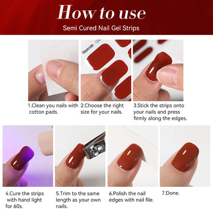 Gold Foil Semi-Cured Gel Nail Stickers Adhesive Waterproof Long Lasting Full Cover Gel Nail Stickers UV Lamp Needed
