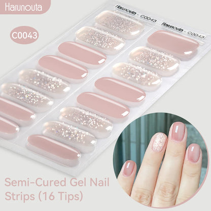 Gold Foil Semi-Cured Gel Nail Stickers Adhesive Waterproof Long Lasting Full Cover Gel Nail Stickers UV Lamp Needed