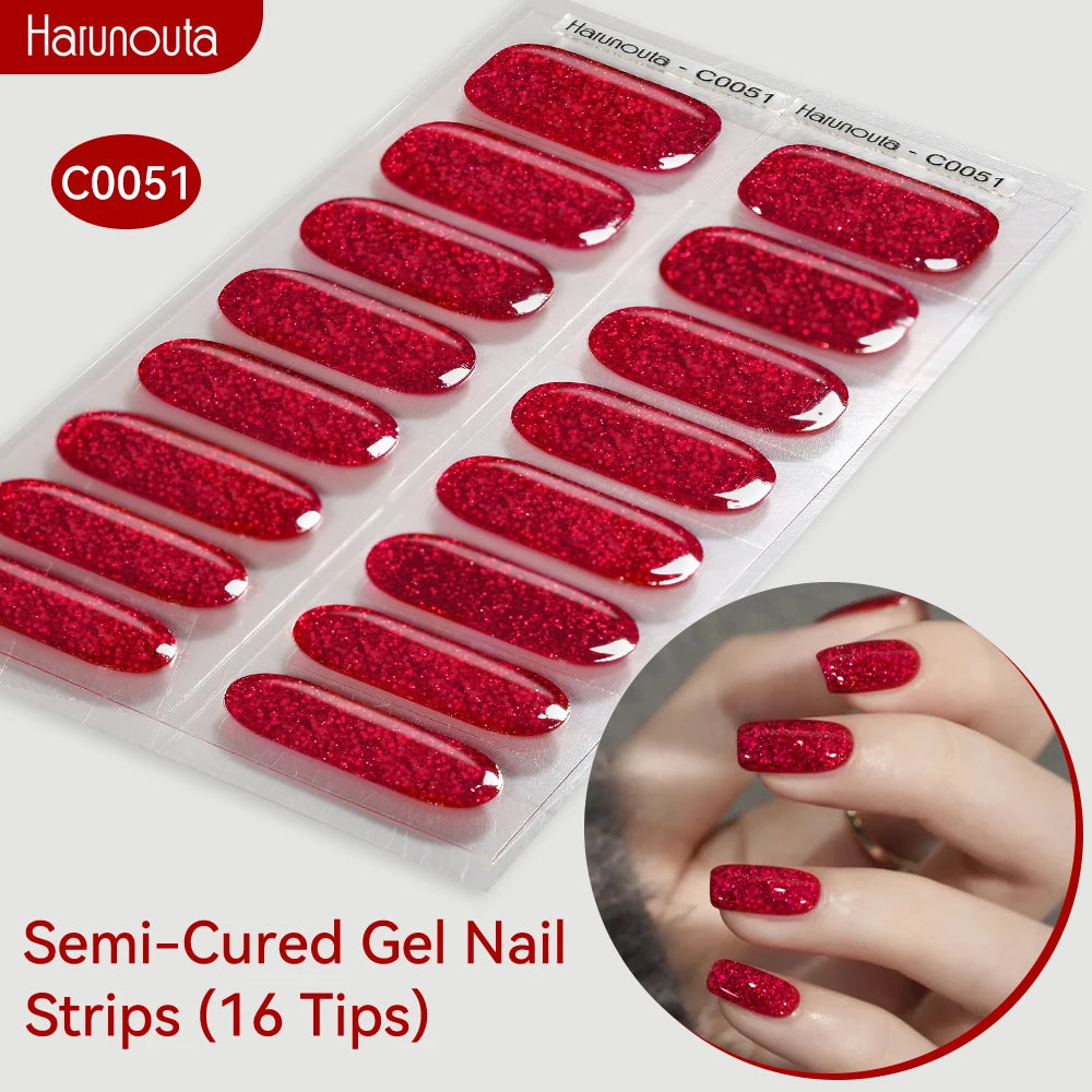 Gold Foil Semi-Cured Gel Nail Stickers Adhesive Waterproof Long Lasting Full Cover Gel Nail Stickers UV Lamp Needed