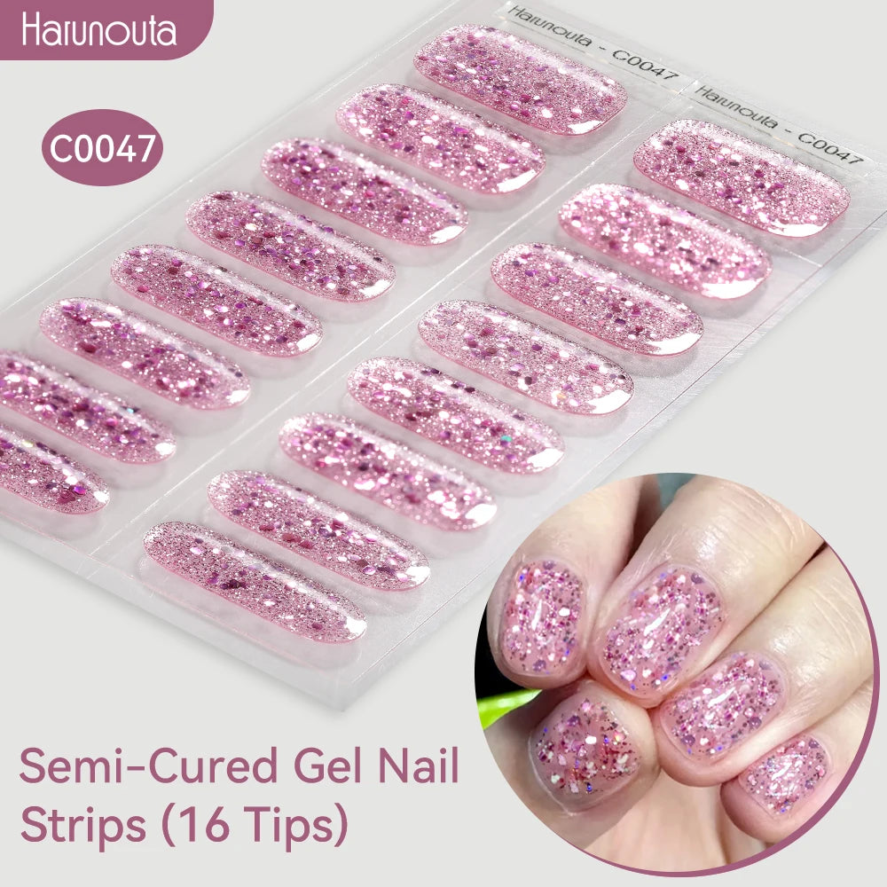 Gold Foil Semi-Cured Gel Nail Stickers Adhesive Waterproof Long Lasting Full Cover Gel Nail Stickers UV Lamp Needed