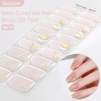Gold Foil Semi-Cured Gel Nail Stickers Adhesive Waterproof Long Lasting Full Cover Gel Nail Stickers UV Lamp Needed