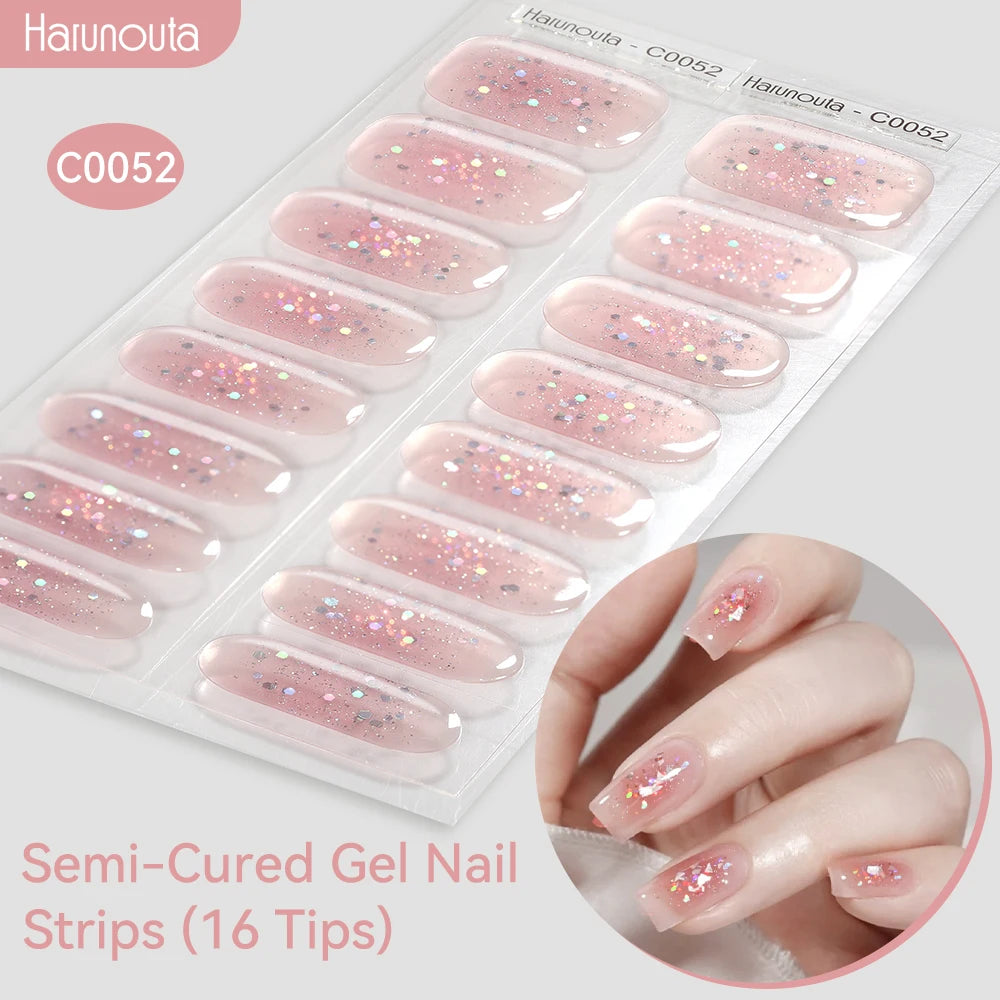 Gold Foil Semi-Cured Gel Nail Stickers Adhesive Waterproof Long Lasting Full Cover Gel Nail Stickers UV Lamp Needed