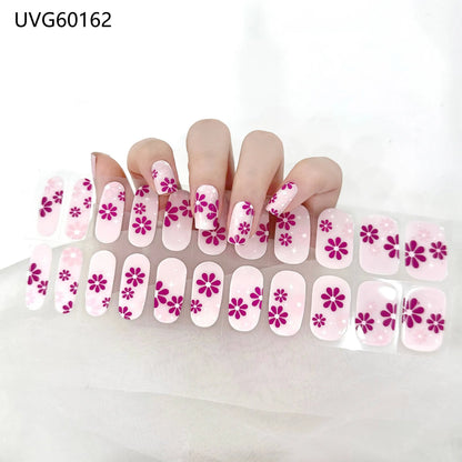 16/20/22Tips Semi-Cured Gel Nail Wraps Full Cover Manicure DIY Waterproof Long Lasting Gel Nail Stickers Set for UV Lamp Need