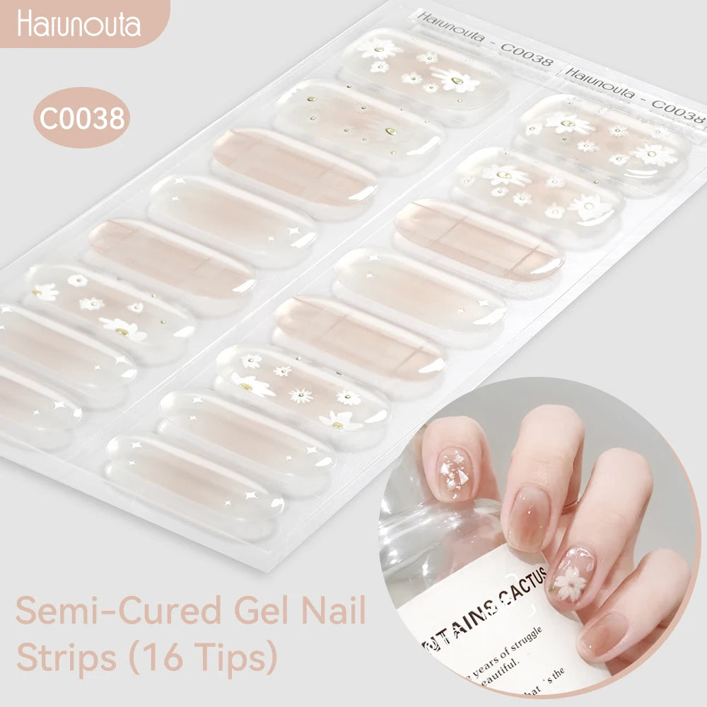 Gold Foil Semi-Cured Gel Nail Stickers Adhesive Waterproof Long Lasting Full Cover Gel Nail Stickers UV Lamp Needed