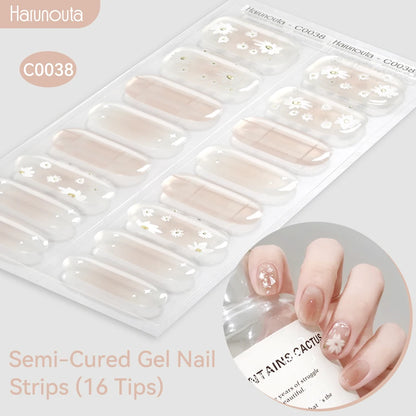 Gold Foil Semi-Cured Gel Nail Stickers Adhesive Waterproof Long Lasting Full Cover Gel Nail Stickers UV Lamp Needed
