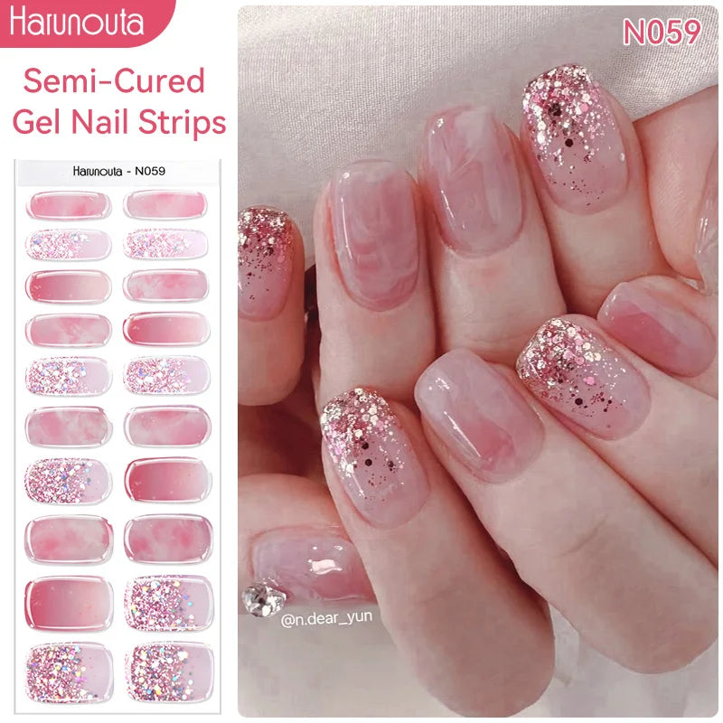 Gold Foil Semi-Cured Gel Nail Stickers Adhesive Waterproof Long Lasting Full Cover Gel Nail Stickers UV Lamp Needed