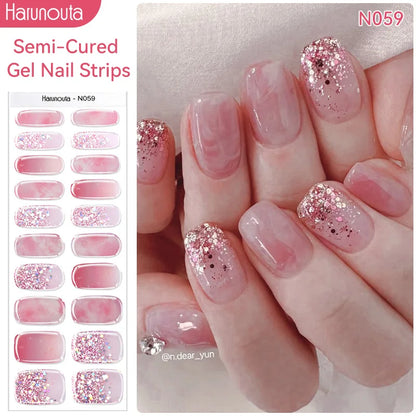 Gold Foil Semi-Cured Gel Nail Stickers Adhesive Waterproof Long Lasting Full Cover Gel Nail Stickers UV Lamp Needed