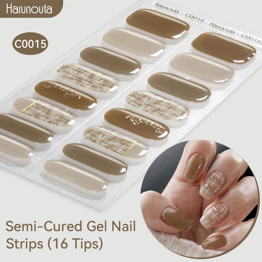 Gold Foil Semi-Cured Gel Nail Stickers Adhesive Waterproof Long Lasting Full Cover Gel Nail Stickers UV Lamp Needed