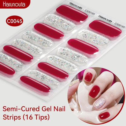 Gold Foil Semi-Cured Gel Nail Stickers Adhesive Waterproof Long Lasting Full Cover Gel Nail Stickers UV Lamp Needed