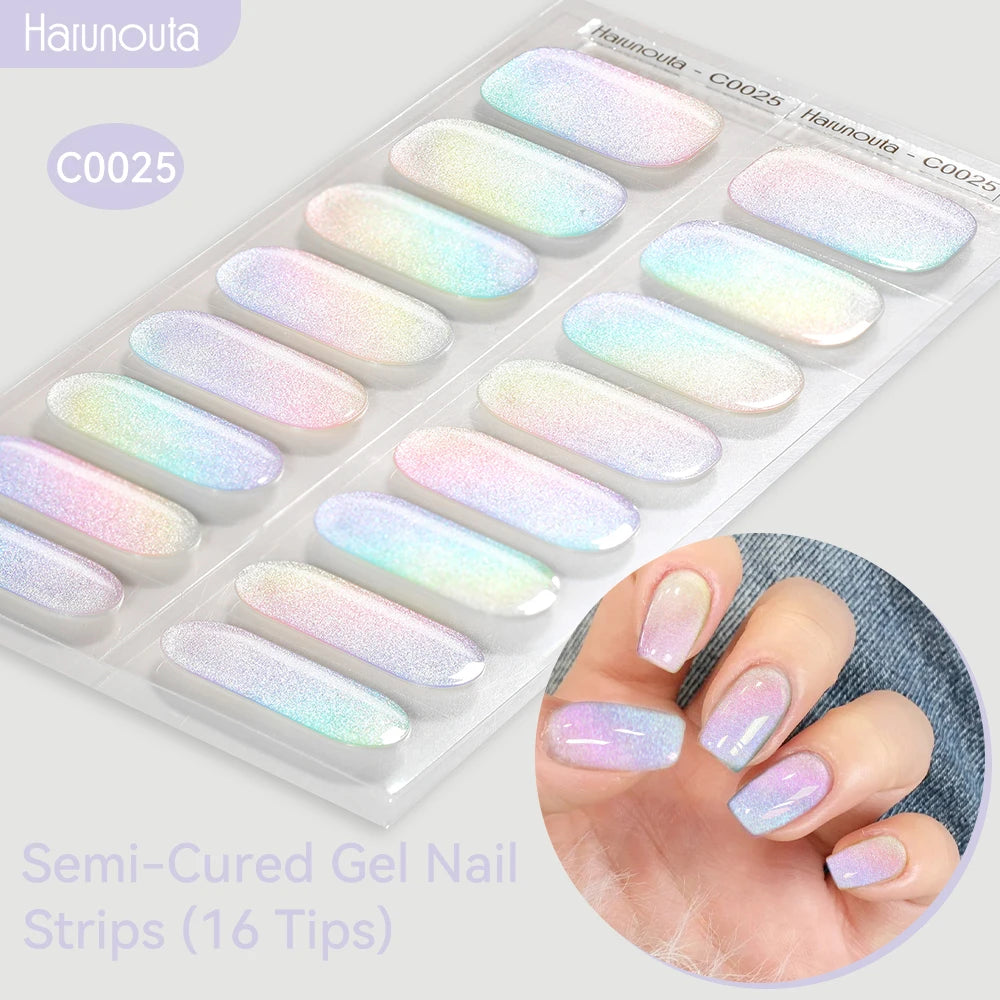 Gold Foil Semi-Cured Gel Nail Stickers Adhesive Waterproof Long Lasting Full Cover Gel Nail Stickers UV Lamp Needed