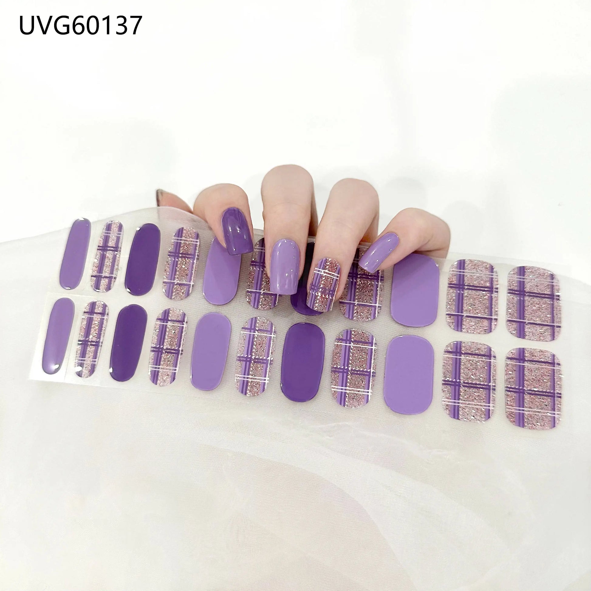 16/20/22Tips Semi-Cured Gel Nail Wraps Full Cover Manicure DIY Waterproof Long Lasting Gel Nail Stickers Set for UV Lamp Need