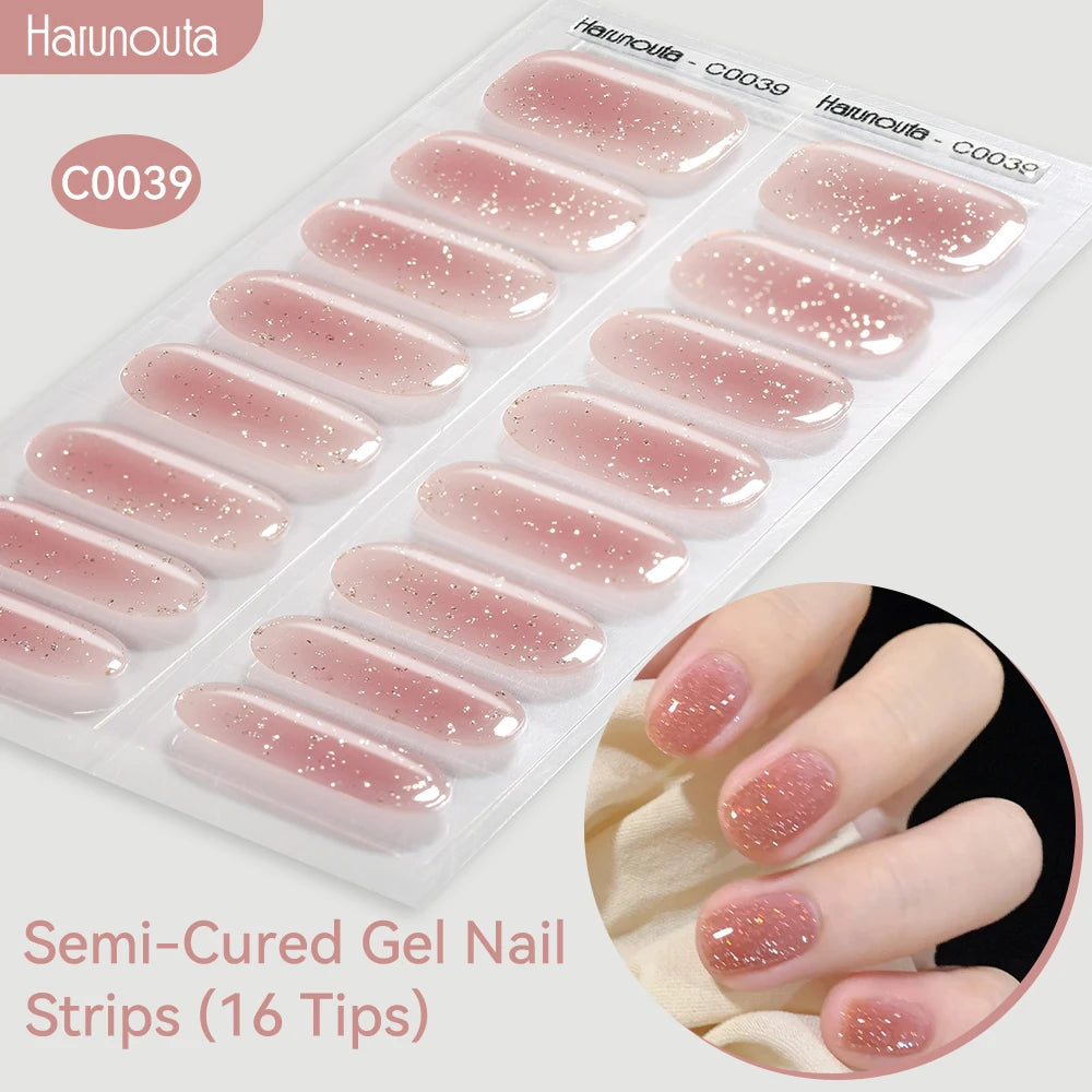 Gold Foil Semi-Cured Gel Nail Stickers Adhesive Waterproof Long Lasting Full Cover Gel Nail Stickers UV Lamp Needed