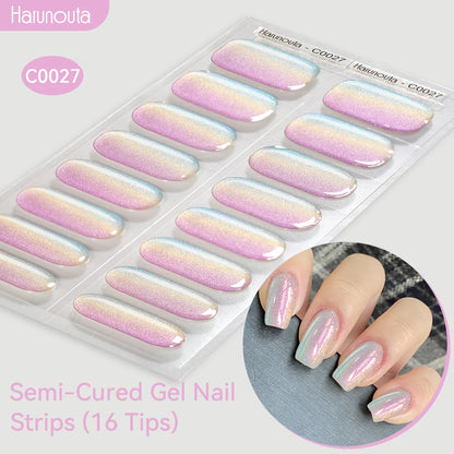 Gold Foil Semi-Cured Gel Nail Stickers Adhesive Waterproof Long Lasting Full Cover Gel Nail Stickers UV Lamp Needed