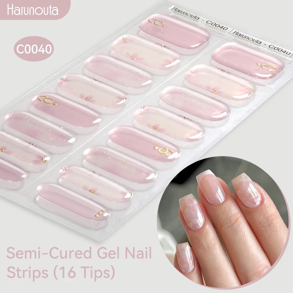 Gold Foil Semi-Cured Gel Nail Stickers Adhesive Waterproof Long Lasting Full Cover Gel Nail Stickers UV Lamp Needed