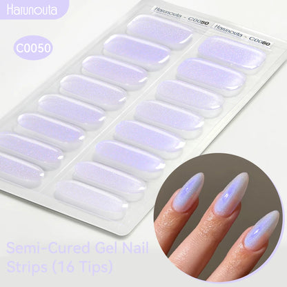 Gold Foil Semi-Cured Gel Nail Stickers Adhesive Waterproof Long Lasting Full Cover Gel Nail Stickers UV Lamp Needed