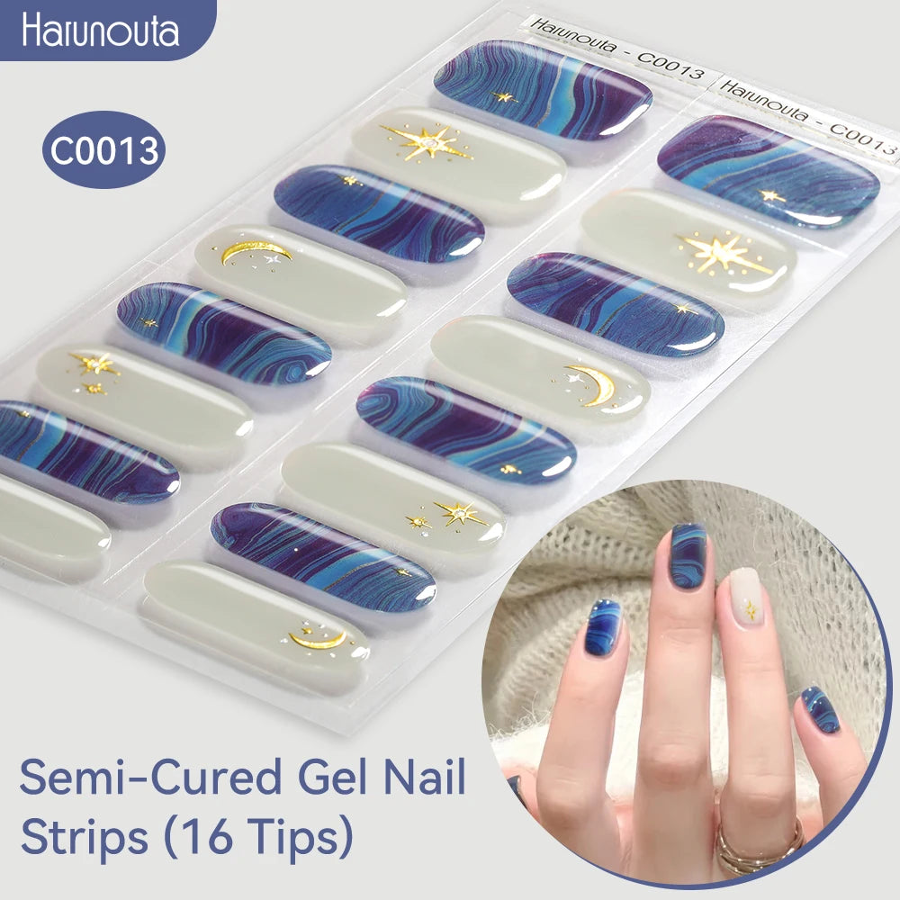 Gold Foil Semi-Cured Gel Nail Stickers Adhesive Waterproof Long Lasting Full Cover Gel Nail Stickers UV Lamp Needed