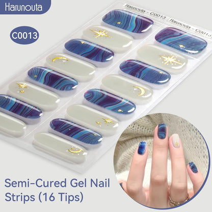 Gold Foil Semi-Cured Gel Nail Stickers Adhesive Waterproof Long Lasting Full Cover Gel Nail Stickers UV Lamp Needed