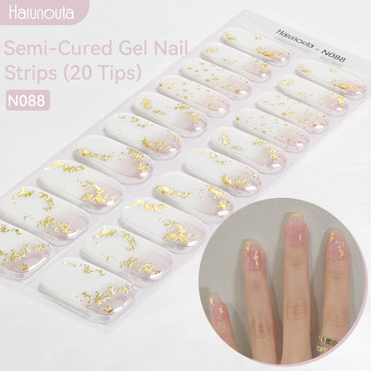 Gold Foil Semi-Cured Gel Nail Stickers Adhesive Waterproof Long Lasting Full Cover Gel Nail Stickers UV Lamp Needed