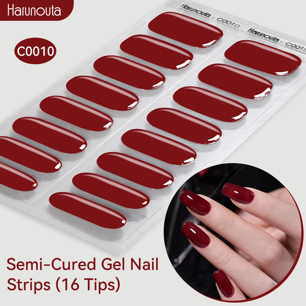 Gold Foil Semi-Cured Gel Nail Stickers Adhesive Waterproof Long Lasting Full Cover Gel Nail Stickers UV Lamp Needed