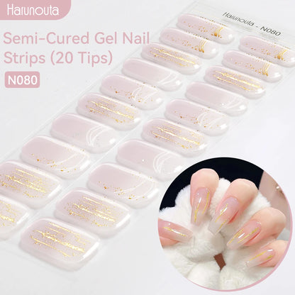 Gold Foil Semi-Cured Gel Nail Stickers Adhesive Waterproof Long Lasting Full Cover Gel Nail Stickers UV Lamp Needed