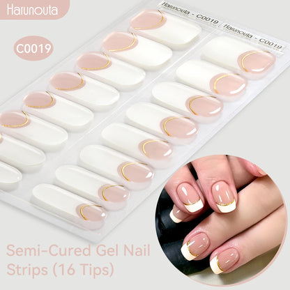 Gold Foil Semi-Cured Gel Nail Stickers Adhesive Waterproof Long Lasting Full Cover Gel Nail Stickers UV Lamp Needed