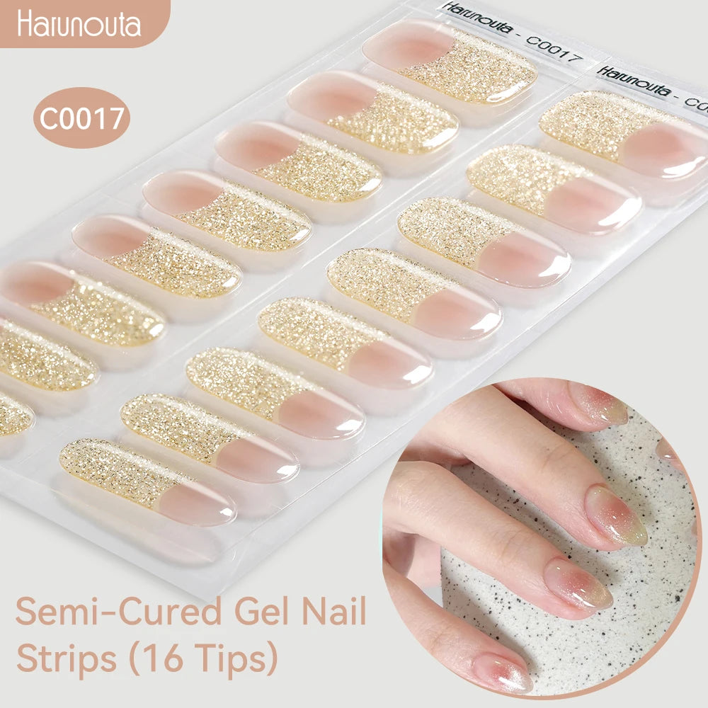 Gold Foil Semi-Cured Gel Nail Stickers Adhesive Waterproof Long Lasting Full Cover Gel Nail Stickers UV Lamp Needed