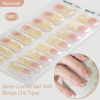 Gold Foil Semi-Cured Gel Nail Stickers Adhesive Waterproof Long Lasting Full Cover Gel Nail Stickers UV Lamp Needed