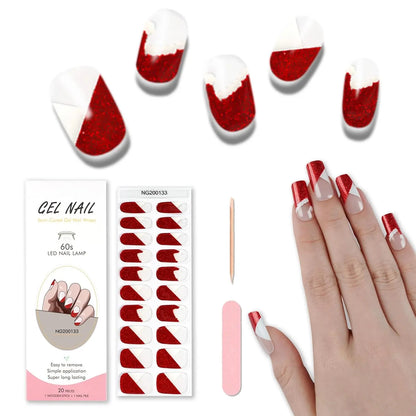 16/20/22Tips Semi-Cured Gel Nail Wraps Full Cover Manicure DIY Waterproof Long Lasting Gel Nail Stickers Set for UV Lamp Need