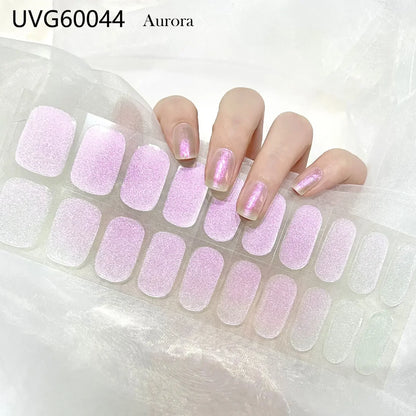16/20/22Tips Semi-Cured Gel Nail Wraps Full Cover Manicure DIY Waterproof Long Lasting Gel Nail Stickers Set for UV Lamp Need