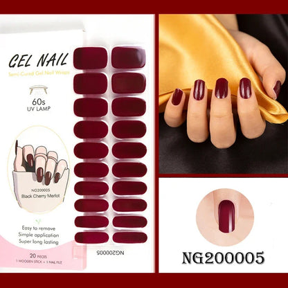16/20/22Tips Semi-Cured Gel Nail Wraps Full Cover Manicure DIY Waterproof Long Lasting Gel Nail Stickers Set for UV Lamp Need