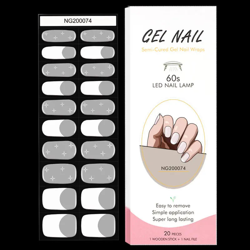 16/20/22Tips Semi-Cured Gel Nail Wraps Full Cover Manicure DIY Waterproof Long Lasting Gel Nail Stickers Set for UV Lamp Need