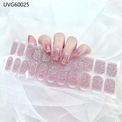 16/20/22Tips Semi-Cured Gel Nail Wraps Full Cover Manicure DIY Waterproof Long Lasting Gel Nail Stickers Set for UV Lamp Need