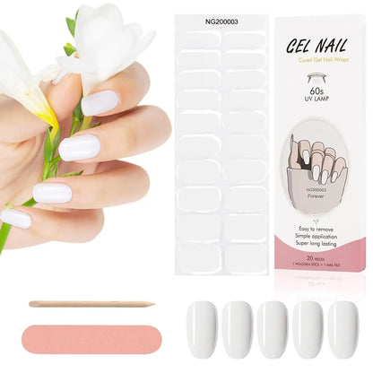 16/20/22Tips Semi-Cured Gel Nail Wraps Full Cover Manicure DIY Waterproof Long Lasting Gel Nail Stickers Set for UV Lamp Need