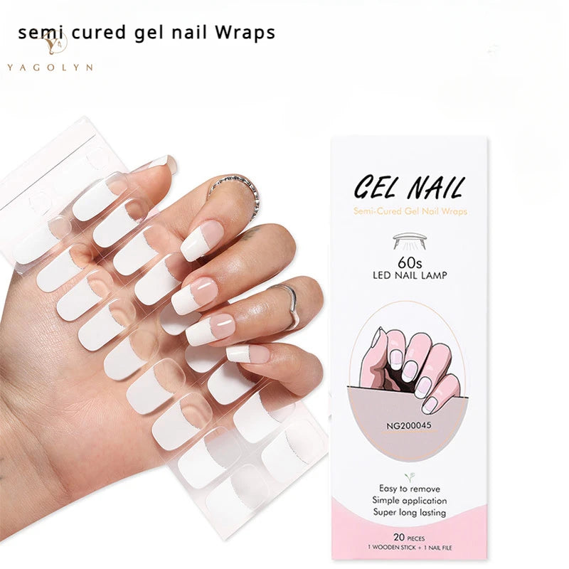 16/20/22Tips Semi-Cured Gel Nail Wraps Full Cover Manicure DIY Waterproof Long Lasting Gel Nail Stickers Set for UV Lamp Need