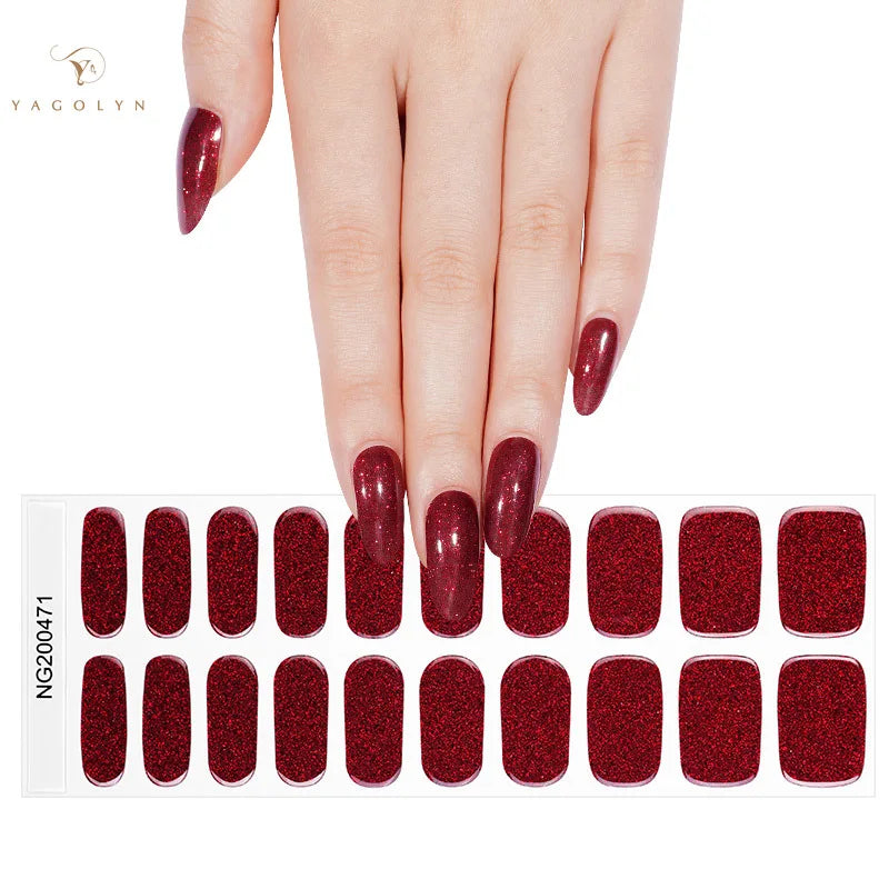 16/20/22Tips Semi-Cured Gel Nail Wraps Full Cover Manicure DIY Waterproof Long Lasting Gel Nail Stickers Set for UV Lamp Need