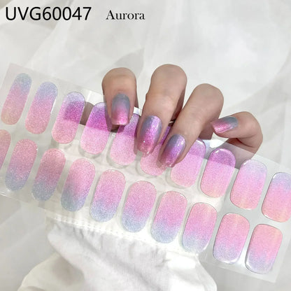 16/20/22Tips Semi-Cured Gel Nail Wraps Full Cover Manicure DIY Waterproof Long Lasting Gel Nail Stickers Set for UV Lamp Need