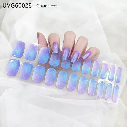 16/20/22Tips Semi-Cured Gel Nail Wraps Full Cover Manicure DIY Waterproof Long Lasting Gel Nail Stickers Set for UV Lamp Need