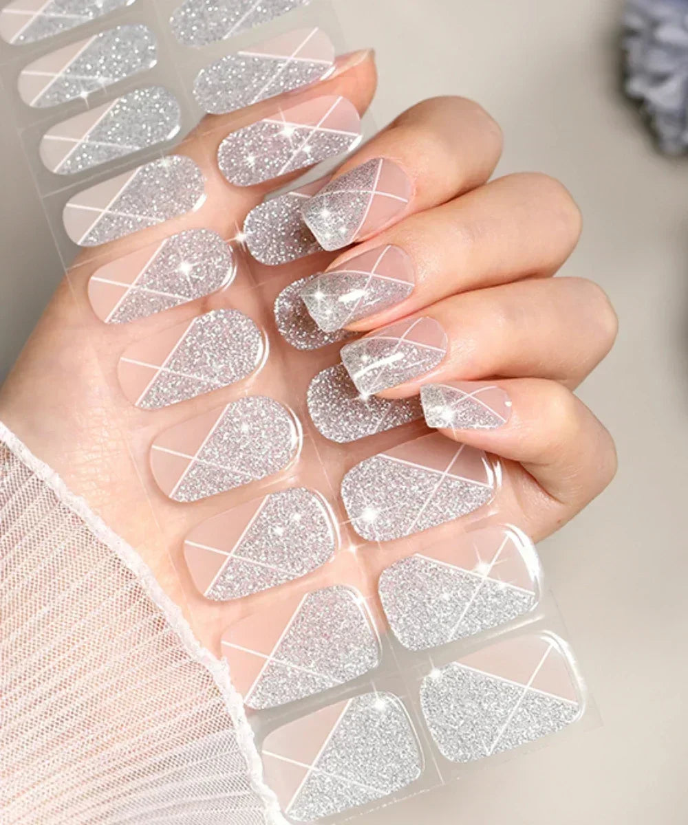 16/20/22Tips Semi-Cured Gel Nail Wraps Full Cover Manicure DIY Waterproof Long Lasting Gel Nail Stickers Set for UV Lamp Need
