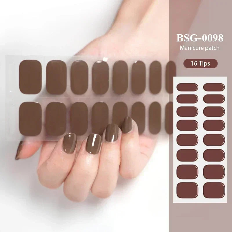 16/20/22Tips Semi-Cured Gel Nail Wraps Full Cover Manicure DIY Waterproof Long Lasting Gel Nail Stickers Set for UV Lamp Need