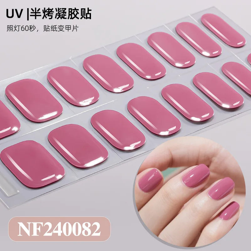 16/20/22Tips Semi-Cured Gel Nail Wraps Full Cover Manicure DIY Waterproof Long Lasting Gel Nail Stickers Set for UV Lamp Need