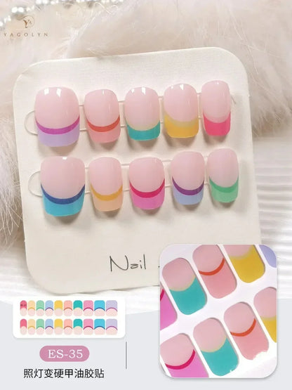 16/20/22Tips Semi-Cured Gel Nail Wraps Full Cover Manicure DIY Waterproof Long Lasting Gel Nail Stickers Set for UV Lamp Need